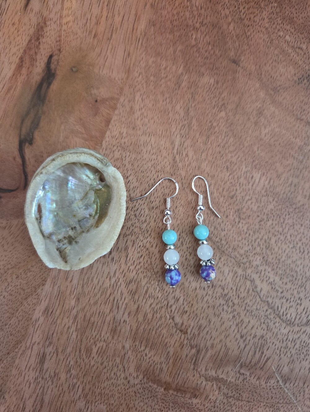 Turquoise & Purple Beaded Drop Earrings Bohemian Fairy Whimsical Gift Handmade